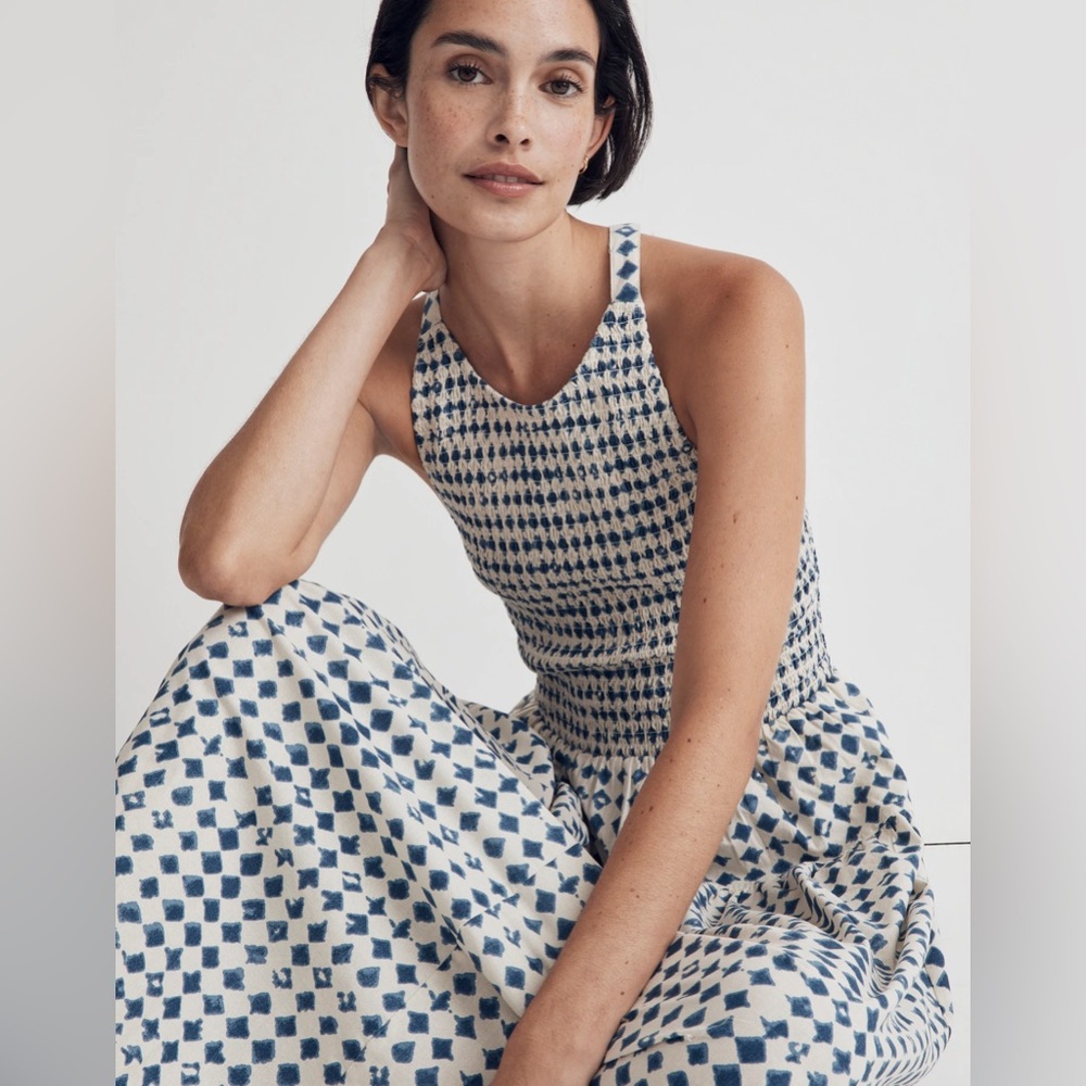Madewell Halter Tiered Midi Dress in Shibori Print